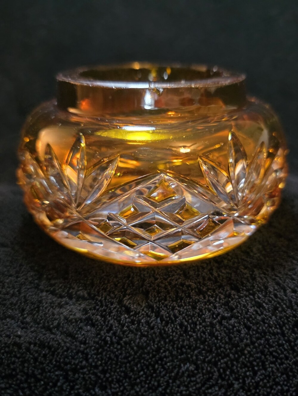 Vintage Amber Cut to Clear Crystal Votive Toothpick Holder Bohemian